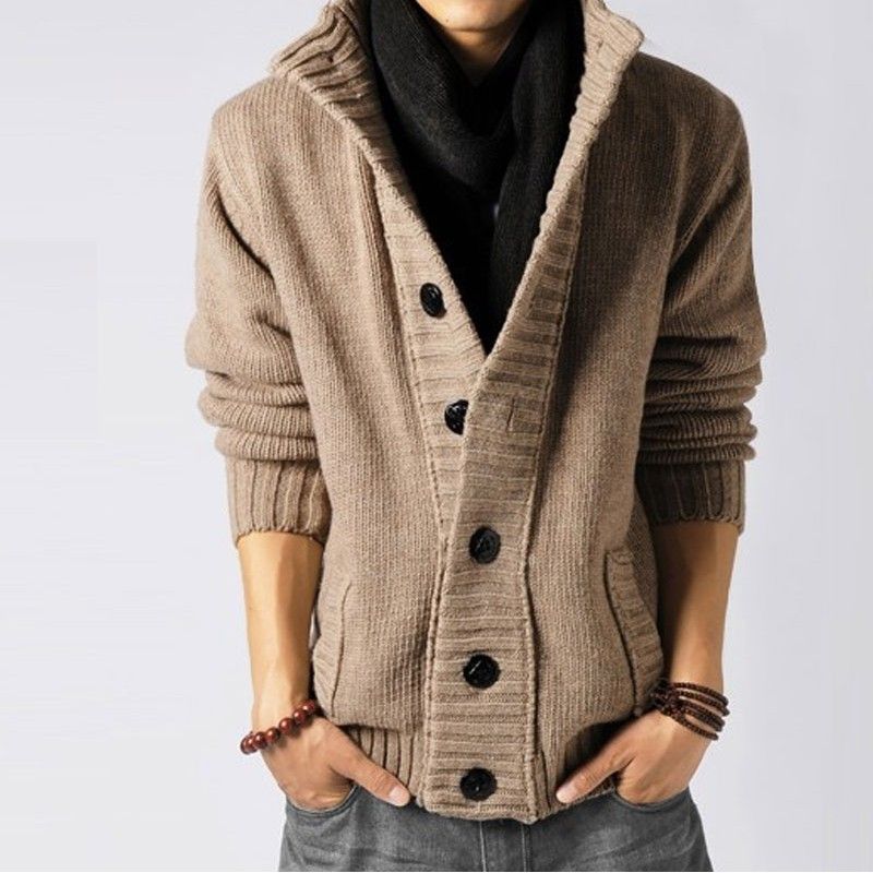 2019 Mens Korean Casual Knit Sweater Casual Stand Collar Cable Knitted ...