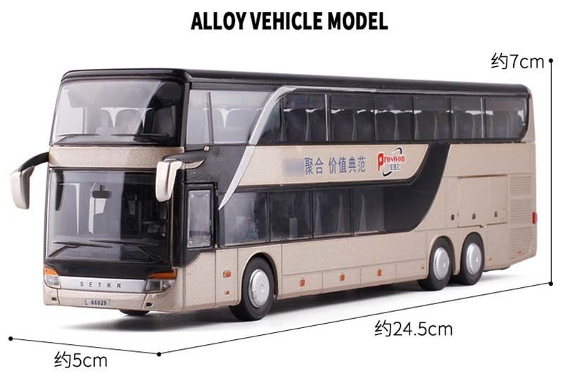 1:32 modelo de simulación de aleación de autobús de dos pisos con vehículo de juguete de luz de sonido dorado dorado 