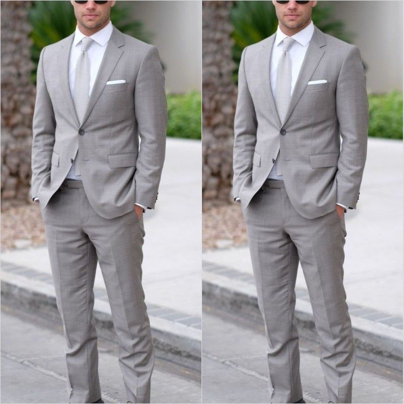 Cheap Custom Made Grey Wedding Tuxedos Back Vent Formal Mens Suits Notched Lapel Groom Tuxedos ...