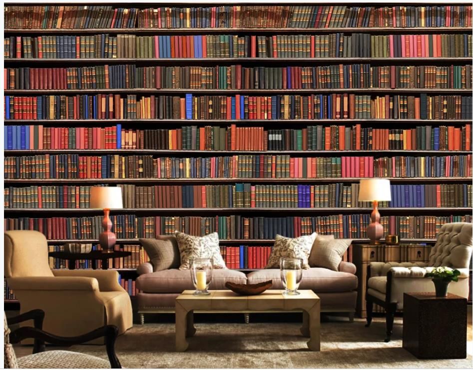3d Bookshelf Bookcase Background Wall Modern Wallpaper For Living Room