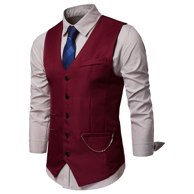 2020 Mens Wine Red Single Breasted Suit Vest 2019 Fashion Chain Design ...