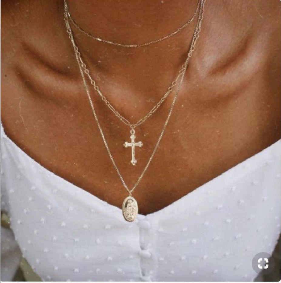 Download Wholesale Fashion Necklace Three Layer Tube Chain Choker Virgin Mary Oval Shaped Cross Circle ...