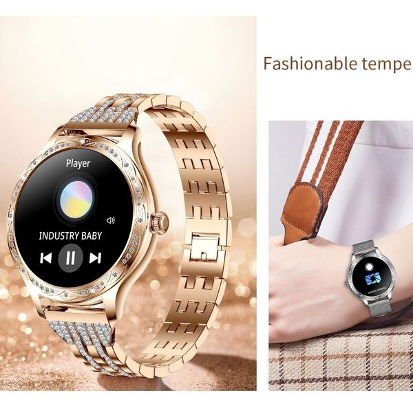 1,27 pouce IPS Screen Fashion Ladies Smart Watch Smart Watch Round Écran Round Bracelet AK60 Femme avec Dual Stracles Bluetooth Call Ensemble avec diamants