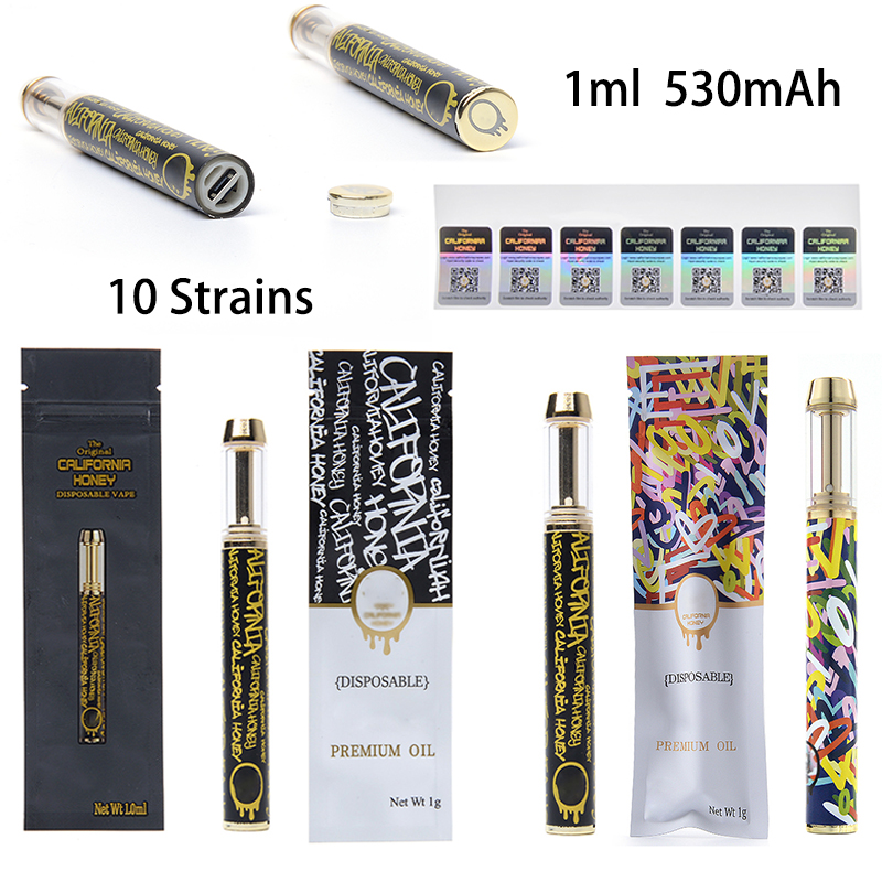 1.0ml California Bal Gökkuşağı Atomizer E Sigaralar Alt USB Arayüz Şarj Cihazları Tek Kullanımlık Vape Kalemleri 530mAh Pil Buharlaştırıcılar
