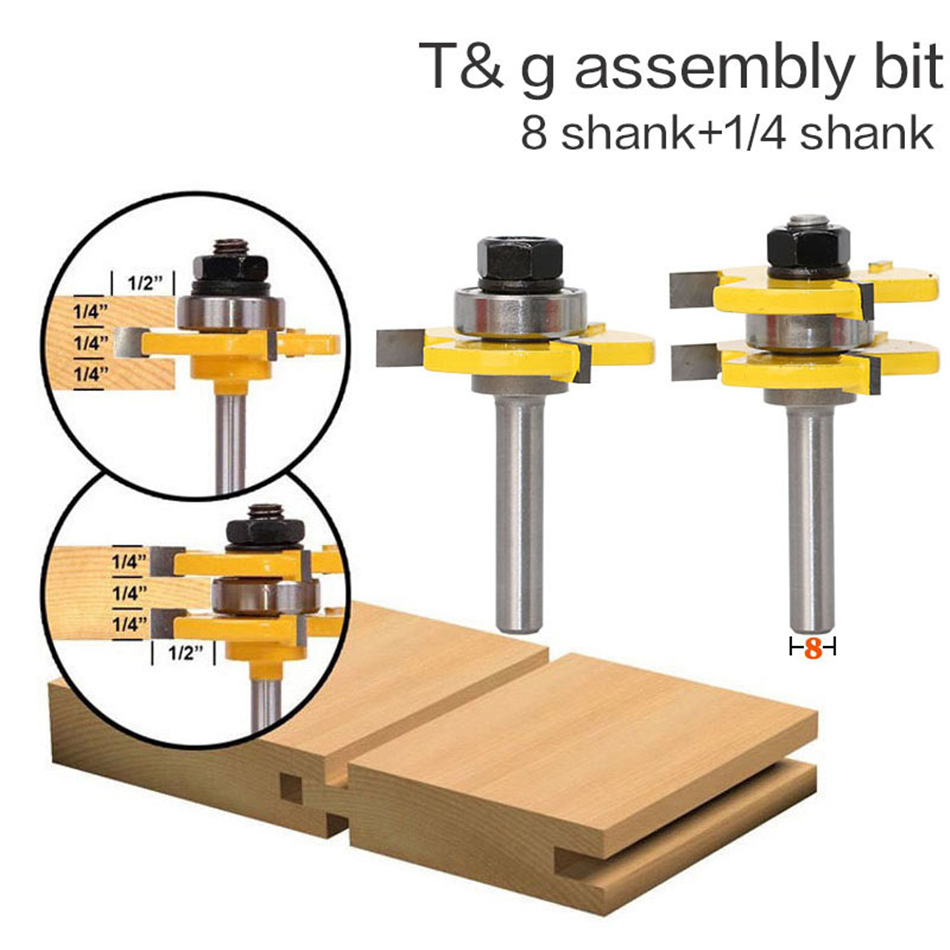 1-1/2" 2 Bit Tongue and Groove Router Bit Set - Joint Assembly Router Bit Set 1-1/2" Stock Wood Cutting Tool