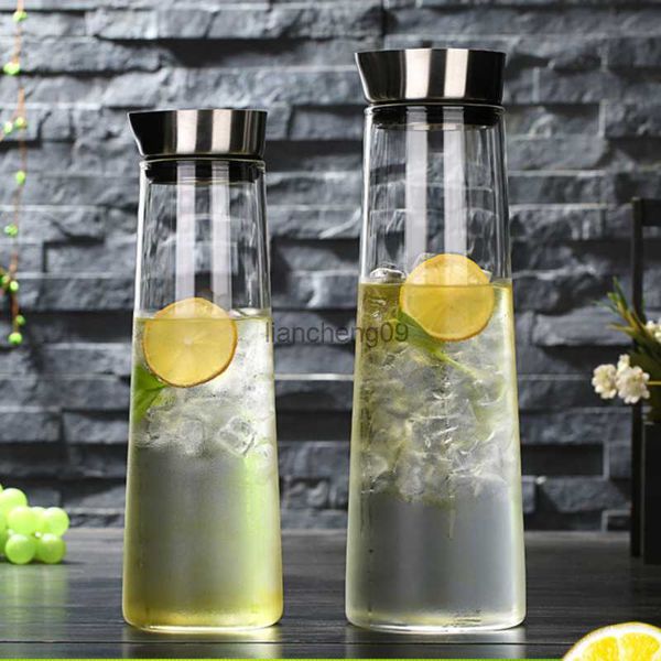 Bouilloire en verre épaissi résistant à la chaleur de 1 / 1,5 L avec couvercle en acier inoxydable carafe bouteille d'eau pour barre de cuisine de jus d'eau chaude / froide L230620