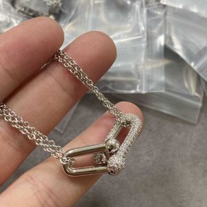 1:1 hoogwaardige designer dameskettingen 925 sterling zilver T-familie dubbele ring ketting met hoefijzergesp vergulde 18k gouden hanger met origineel Tiffin-logo