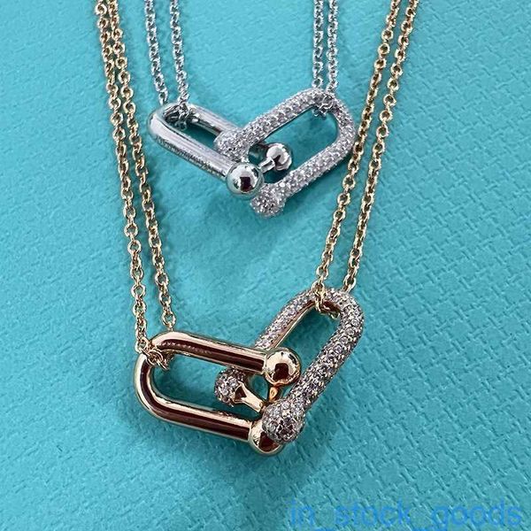 1: 1 Colliers de créateurs haut de gamme pour femmes avec diamant de luxe en argent sterling 925 Tiffancy Collier à double chaîne en forme de U Collier de fête avec logo original Tiffin