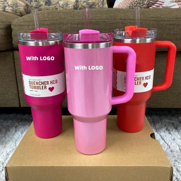 1:1 Logo Cosmo Verre Rose Hiver Rose Shimmer Édition Limitée Verre de 40 oz Tasse de 40 oz Couvercle Paille Grande Capacité Bouteille d'eau de Bière Cadeau de Saint Valentin Nuance Noire