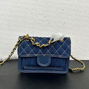 1: 1 Bolso de mezclilla de calidad espejo Bolso de diseñador Bolso de hombro con cadena para mujer Bolso clásico con solapa cruzada oblicua a cuadros de diamantes