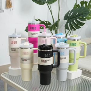 1: 1 Dezelfde quencher H2,0 40oz roestvrijstalen tuimelaars Cups met siliconengreeplid en stro 2e generatie auto mokken vacuüm geïsoleerde waterflessen flamingo groothandel