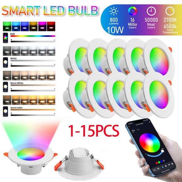 1-10 Uds LED Downlight vida inteligente atenuación Spot lámpara Bluetooth 710W RGB + CW + WW cambio luz cálida y fría funciona con Alexa Google Home