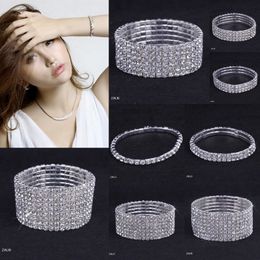 1 ~ 10 rijen tennis Shiny Crystal Bridal Armband Dames Witte Rhinestone Cystl Stretch Bruiloft Bangle voor Dames Mode Luxe Sieraden