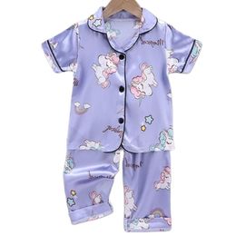 1-10 ans ensemble de pyjamas pour enfants bébé costume enfants vêtements enfant en bas âge filles Lce dessin animé en soie licorne imprime hauts pantalons chemise de nuit fille 220706