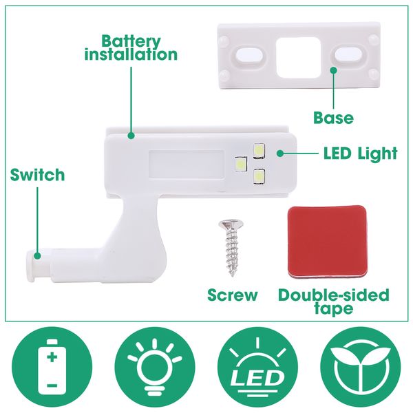 1/10pcs 3 LED Bisagra de la bisagra Batería debajo del gabinete luces nocturnas Armario Armario de armario Lámparas de sensor de la puerta del dormitorio de la cocina