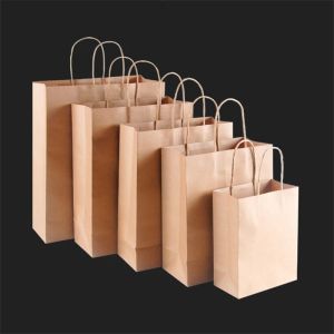 1/10pcs Sac en papier kraft avec poignées sacs d'emballage cadeaux de couleur unie pour vêtements de magasin Supplies de fête de Noël de mariage sacs à main