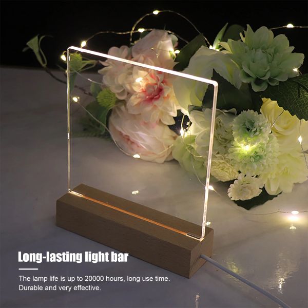 1-10pcs Base de luz LED Base de madera Rectángulo Crystal USB USB Stand Light Night Lamp Sploket Clamp para Ornamentos de arte doméstico S