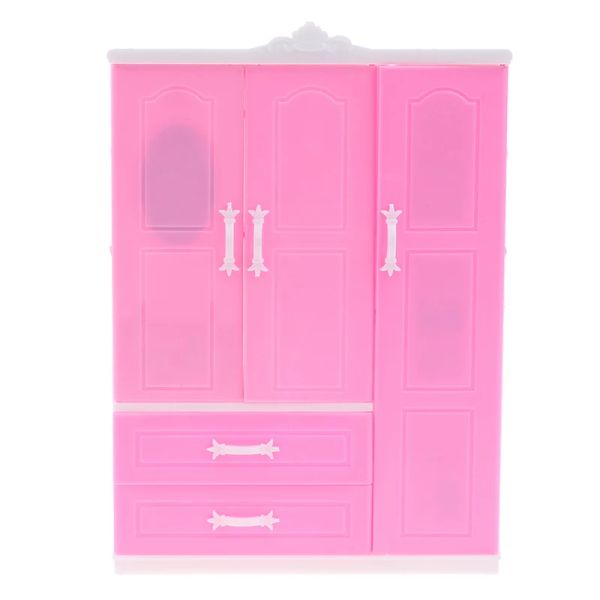 1/12 1/6 Dollhouse Miniature Pink Plastic Wardrobe for Dolls House Accessoires