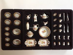 1:12 Leuke Mini Dollhouse Miniatuur Keuken Wit China Ceramic Floral Tea Surlware Set 40 stks