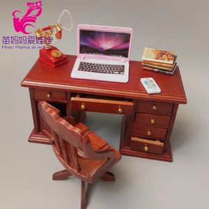 1 12 poppenhuis houten mini-meubels studeerkamer bureaustoel bureau charme bank voor 1 8 bjd pop 240305