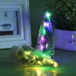 1:12 Dollhouse Mini LED gloeiende kerstboom Ceder Tree Model Warm/Color Light W/Batterij Desktop Festival Decor speelgoed