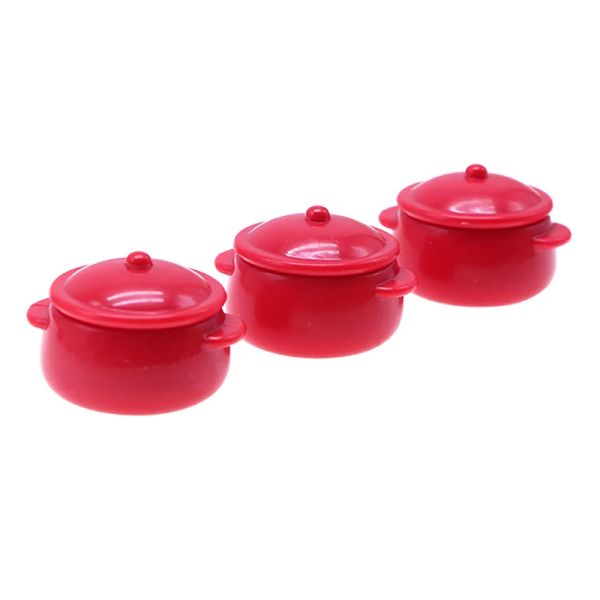 1:12 Pollhouse Miniature Kitchen Red Plastic Soup Pot Binaural Soup Pot avec couvercle ACCESSOIRES DE SCÈNE DIY