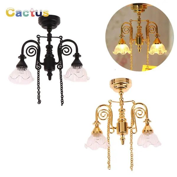 1/12 Dollhouse Miniature LED Lampe Plafonniers Lustre Droplight Éclairage Meubles De Maison Modèle Maison De Poupée Décor Jouet 240223