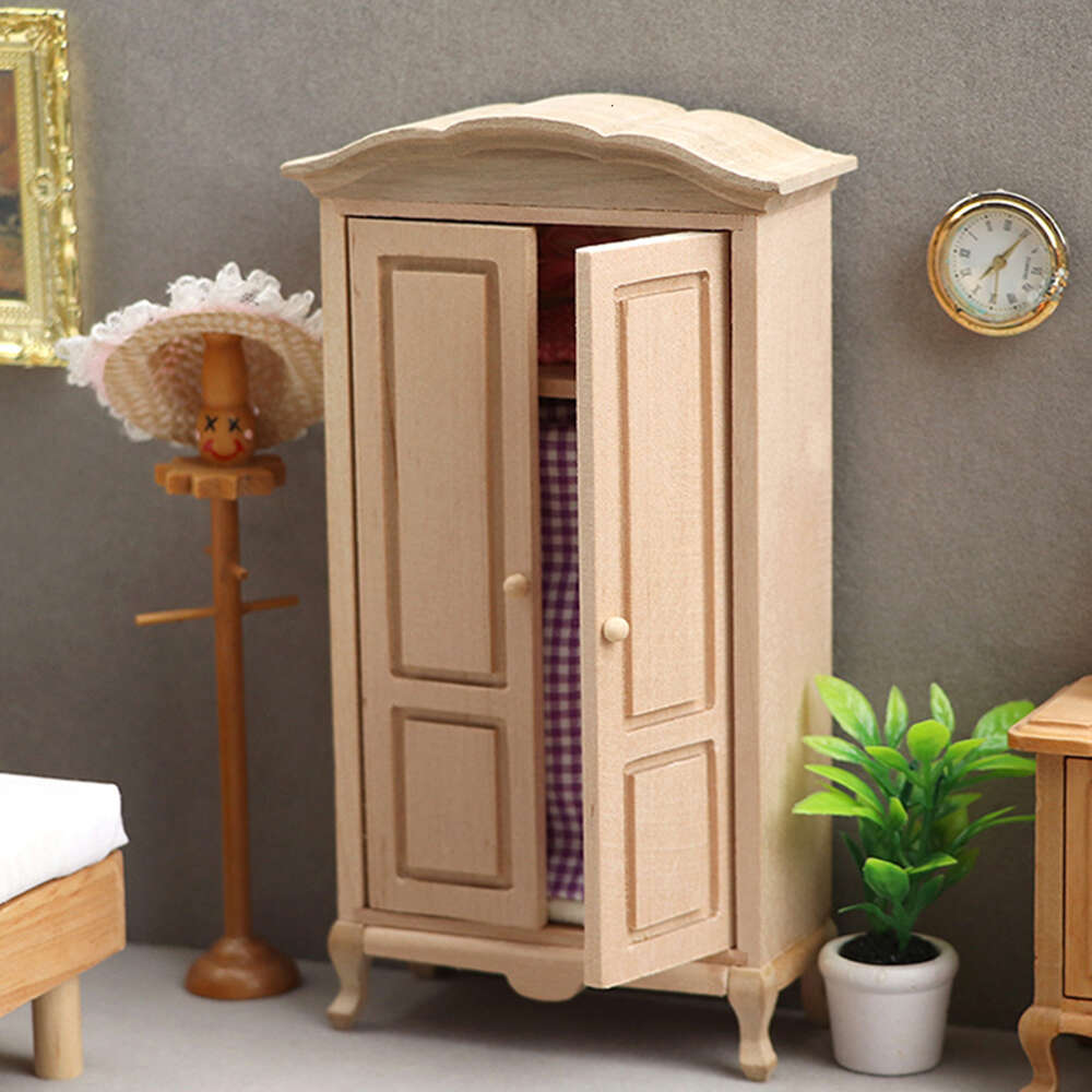 1:12 Dollhouse Miniature Wood Garderob Model Storage Box Cabinet Möbler Tillbehör för docka husdekor Kids låtsas leksaker