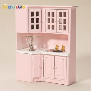 1 12 Dollhouse Miniature Meubles en bois Pink Kitchen Counter Dolls House Accessories Kids Toys Gift 240423