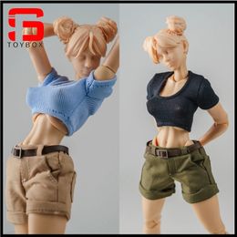 1/12 Schaal Vrouwelijke Strakke Korte T-shirt Casual Shorts Kleding Model Fit 6 Romankey Soldaat Action Figure Body Poppen 240328