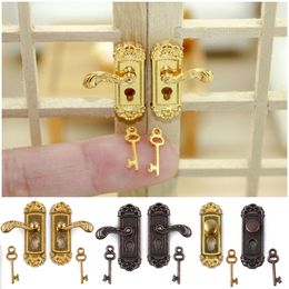 1/12 Schaal Retro Style Dollhouse Lock Key Set Miniature Door Handgrepen Brass Knobs Mini Furniture Pull House Diy Accessoires