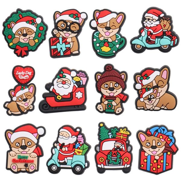 Boucle Jibz Croces de dessin animé en PVC, 1 à 12 pièces, cadeau de joyeux noël, tasse de traîneau, voiture moto, trou de chien porte-bonheur, chaussures, accessoires d'ornements