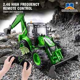 1 14 RC Truck Excavator 1579 Remote Control 9ch Loader Twoway Forklift Sound Light Simulation Engineering Car Model Kids Toys 240508