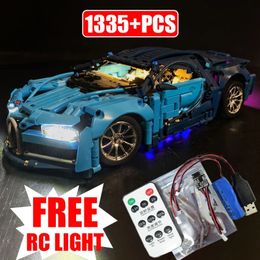 1 14 Technische Super Racing Car Building Blocks Compatible 42083 met LED Light Sports Techniek voertuig Bricks speelgoed voor Kid Gift 240428