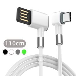 1,1 m/3,6ft snel oplaadkabel Type C mobiele telefoon Gegevenskabels Dubbele elleboog gamingkabel TPE gekleurde ronde kabel USB Micro