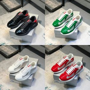 Designer Shoes Americas Cup Leather Mens Dames Sneakers Patent Flat Trainers Black Red Green Mesh veter-up Casual schoenen Outdoor Runner SXB6I#