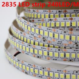 1/2/3/4/5 m/lot 10mm PCB 2835 SMD 1200 bande LED bande DC12V 24V ip20 lumière Flexible Non étanche 240 led s/m, blanc blanc chaud