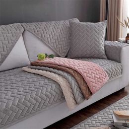 2/2/3/4-persoon SIX Sofa Cover Fluwelen Couch Cover Stofdichte Sofa Handdoek Solid Slipcovers Hoek Sofa Covers voor Woonkamer 211102