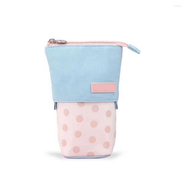 1/2/3/5 rétractable toile porte-crayon enfants stylo pochette avec fermeture éclair porte-bureau sac maquillage outils organisateur cadeaux point rose