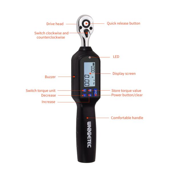 1/2 3/8 1/4 pouce Couple numérique Corque Écran multi-outil Mesure des pics en temps réel Quatre unités avec un rétroéclair ALARM LED