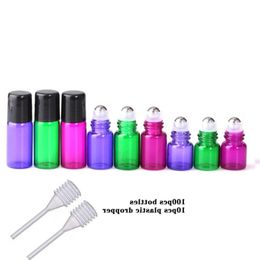 1 2 3 ml Mini bouteilles à bille en verre rechargeables colorées, flacons à bille pour huiles essentielles, parfums d'aromathérapie Ubwin