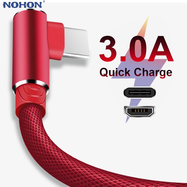 1 2 3m 90 Degrés Charge Rapide Données Type C Câble Micro USB C Pour Samsung Huawei Xiaomi Type-c Chargeur long Cordon De Fil De Téléphone Portable