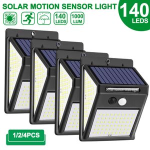 1/2 / 4 stks 140 Tuindecoratie LED Outdoor Solar Light PIR Motion Sensor Wall Waterdichte Zonne Lamp Powered Sunlight