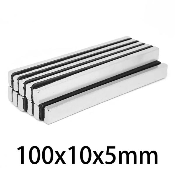 1/2/5/10pcs 100x10x5mm aimants de blocs puissants N35 Super fort Néodyme Permanent NdFeb 100 * 10 * Fiche magnétique de 5 mm