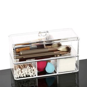 1/2 Laag Organizer Cosmetische Box Katoenen Pad Opslagcontainer met Deksel Acryl Make-up Borstelhouder