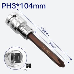 1/2 "Drive S2 Ligloy Quick Phillips Socket schroevendraaier Bit sleutel Cross PH1 PH2 PH3 PH4 55 mm/104 mm Lengte Handgereedschap