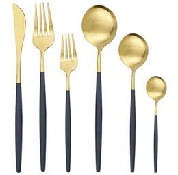 1 2 Set Gold Dingeware Set Knife Fork Spoon Sleewware 304 En acier inoxydable Argenne Matte Cuisine Cutlery2612213
