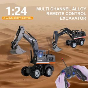 1 20 5ch RC Truck Vehicle Children Toy 4wd Remote Control Engineering Car Metal Head Excavator Tarcks Toys for Boys Kids Gifts 240508