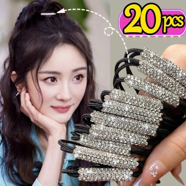 1/20pcs Full Crystal Bands Rubber Bands For Women Rhinaistone Elastic Hair Girls Belle Ropes Ponytail Holder Tie