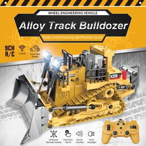 1/24 9CH RC Bulldozer camion voiture Type de chenille pelle en alliage ingénierie chariot élévateur pelle lourde jouets pour enfants cadeaux pour enfants 231229